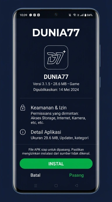 Tampilan halaman APK dunia77
